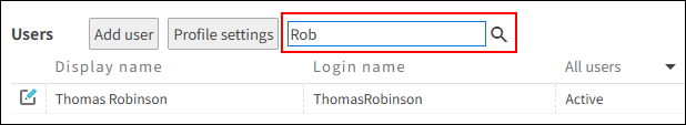 Screenshot: The search box in the "Departments & users" screen is highlighted